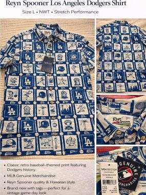 Reyn Spooner LA Dodgers Button-Up Shirt Size L NWT MLB Hawaiian Baseball Print